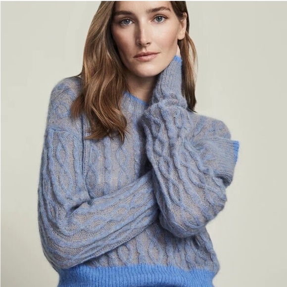 Veronica Beard Riola Two Tone Mohair Alpaca Cable Knit Sweater - Picture 1 of 10